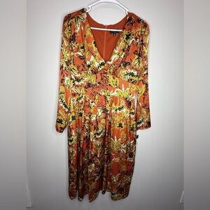 Tahari Asl V-Neck Midi Dress Women's sleeved Size 8